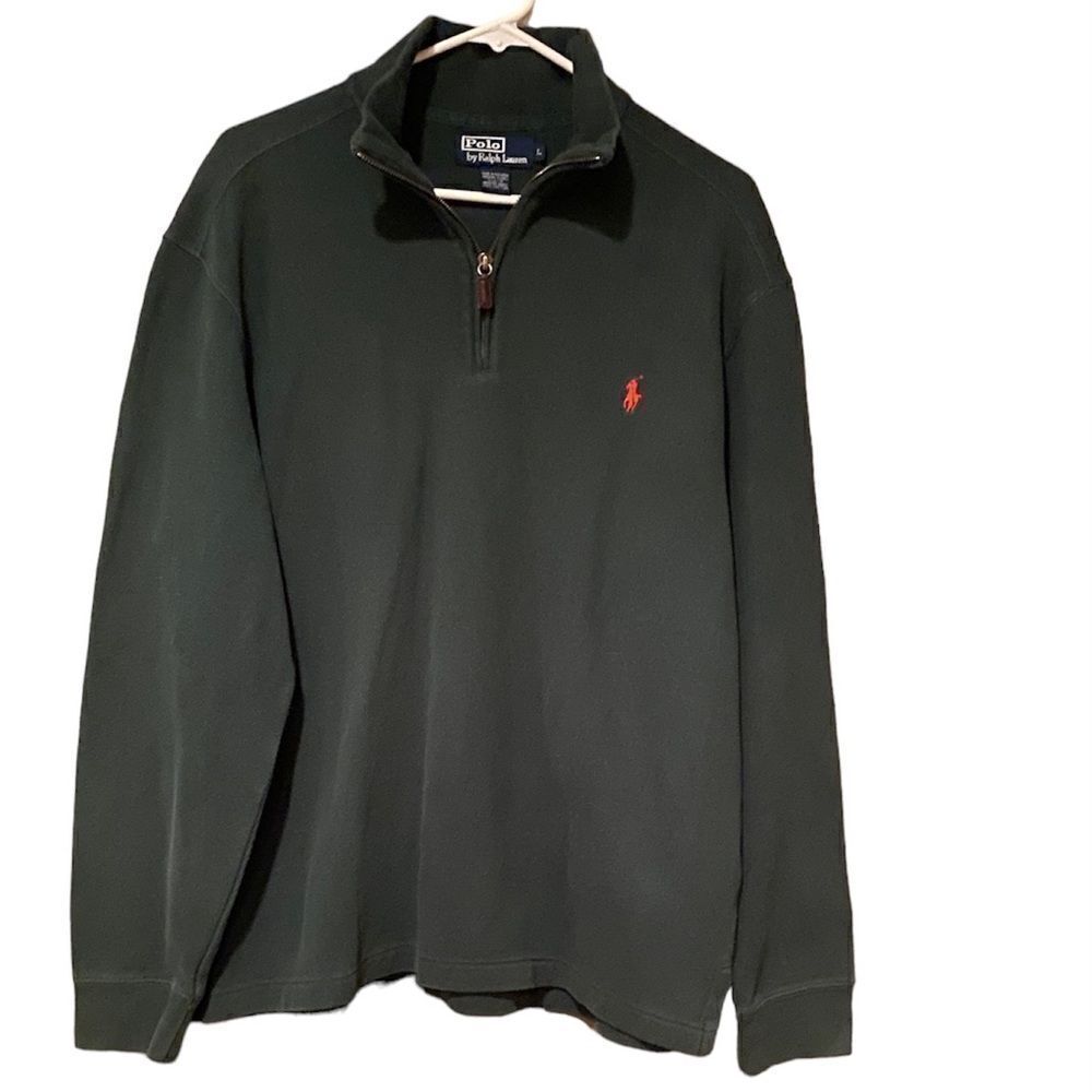 Polo Ralph Lauren Half Zip Green Pullover French Rib Polo Pony Sweatshirt